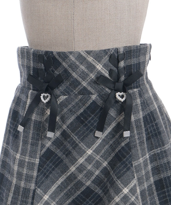 Double Ribbon Brushed Check Mini Skirt