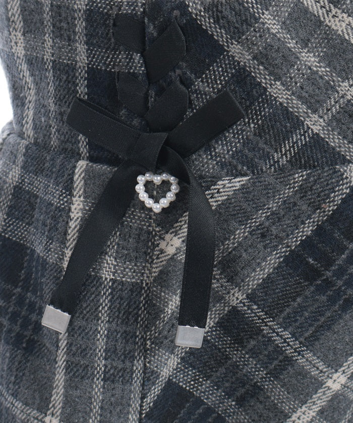 Double Ribbon Brushed Check Mini Skirt