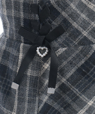 Double Ribbon Brushed Check Mini Skirt