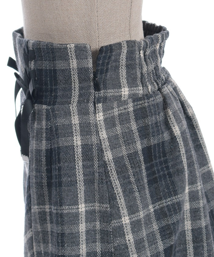 Double Ribbon Brushed Check Mini Skirt