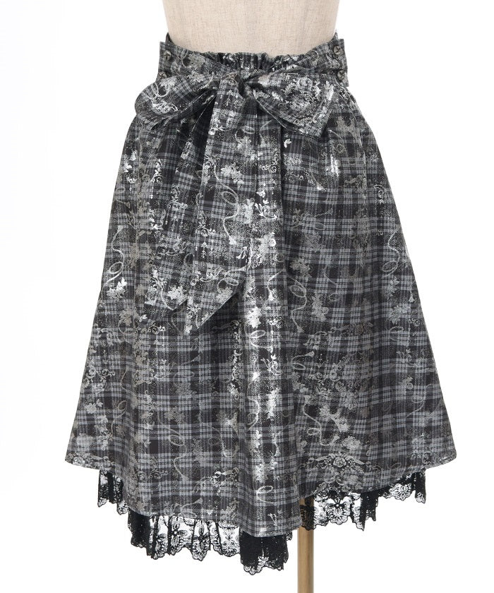 Metallic & Plaid Pattern Skirt