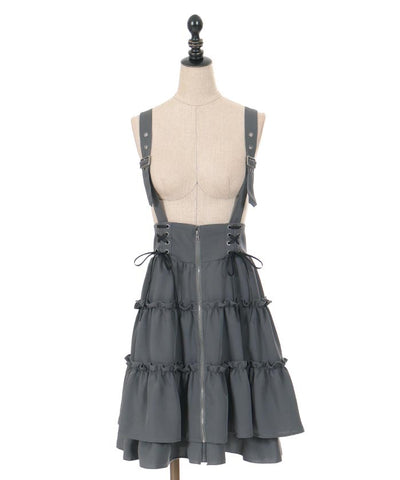 Tiered Midi Skirt with Suspenders