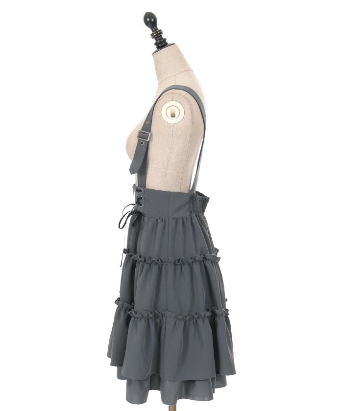 Tiered Midi Skirt with Suspenders