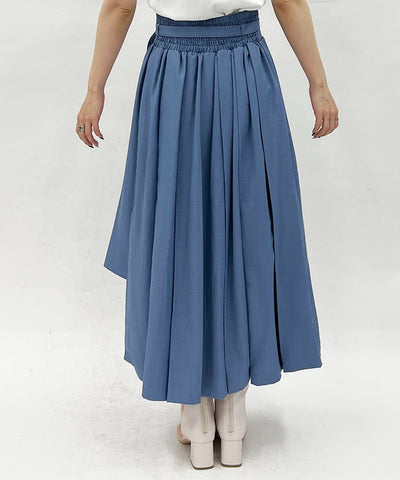 Slit Pleated Skirt with Belt