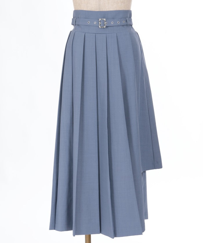 Slit Pleated Skirt with Belt