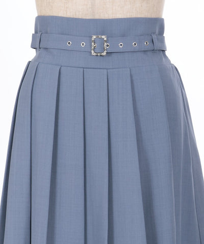 Slit Pleated Skirt with Belt