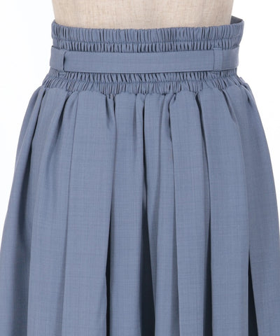 Slit Pleated Skirt with Belt