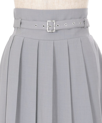 Slit Pleated Skirt with Belt