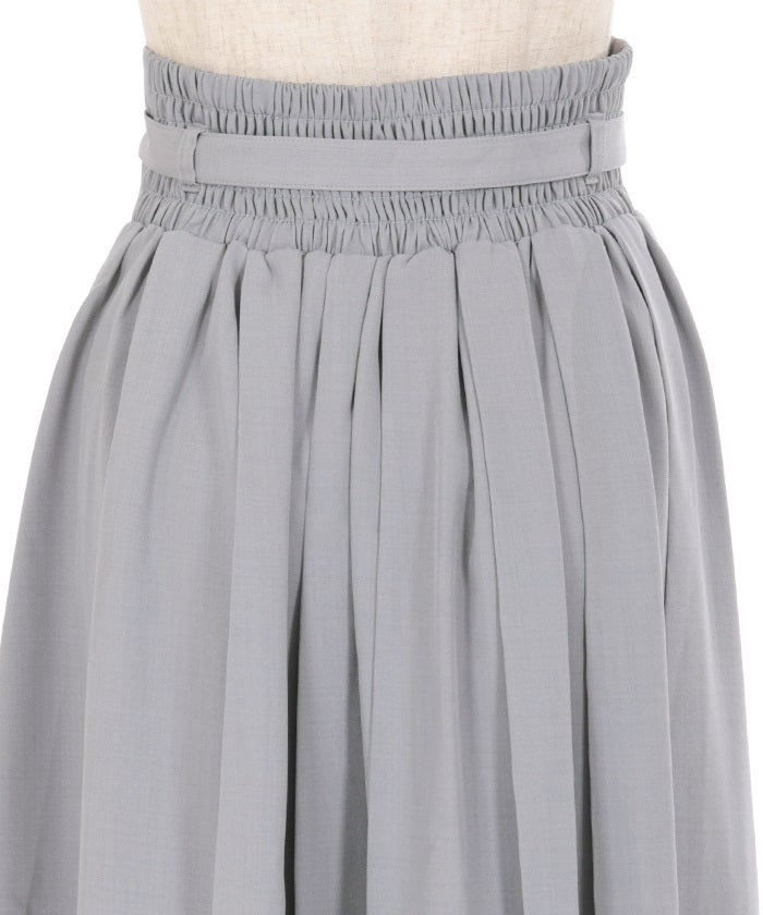 Slit Pleated Skirt with Belt