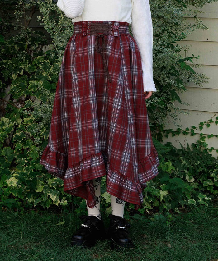 Tartan Plaid Irregular Hem Skirt