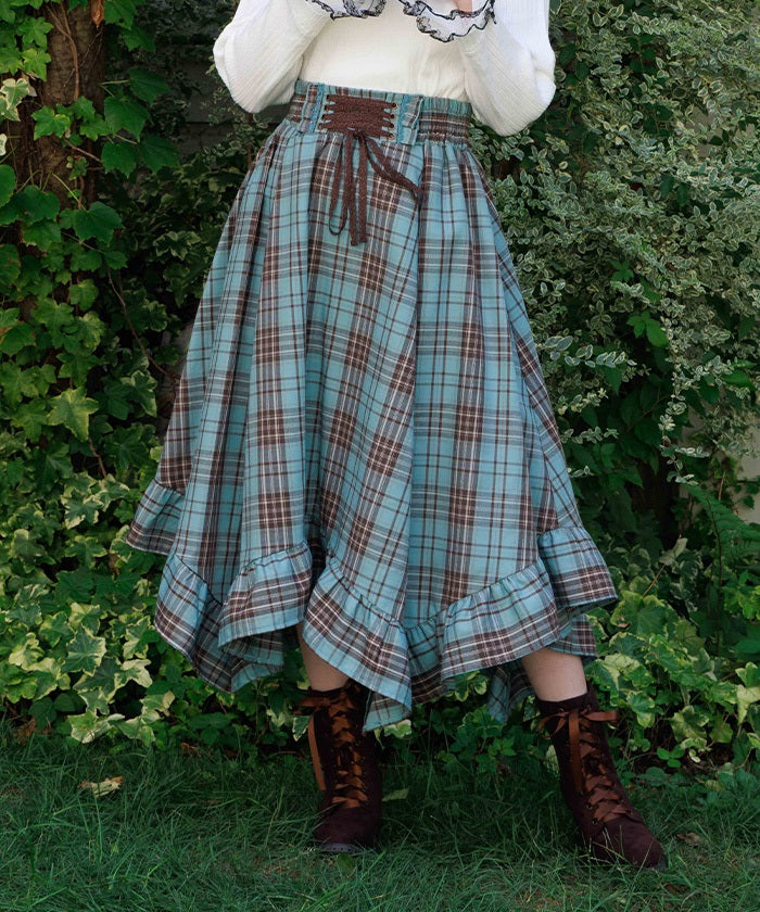 Tartan Plaid Irregular Hem Skirt