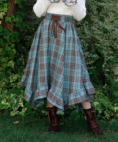 Tartan Plaid Irregular Hem Skirt