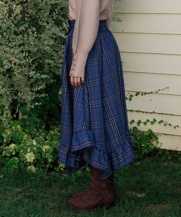 Tartan Plaid Irregular Hem Skirt