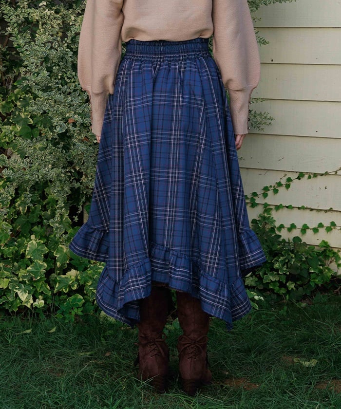 Tartan Plaid Irregular Hem Skirt