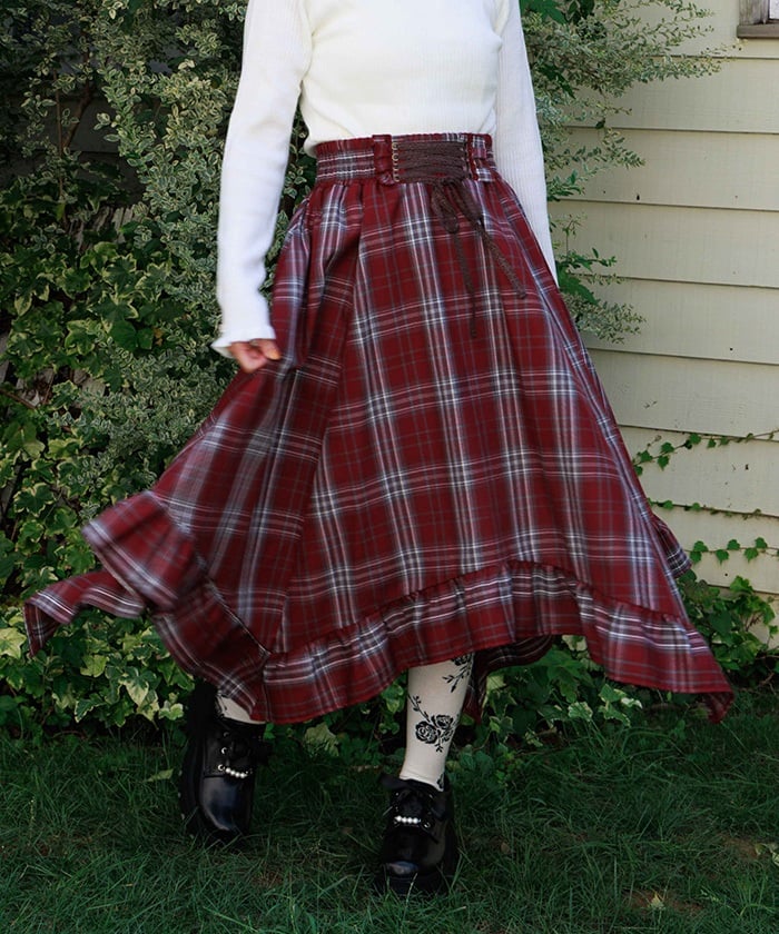 Tartan Plaid Irregular Hem Skirt