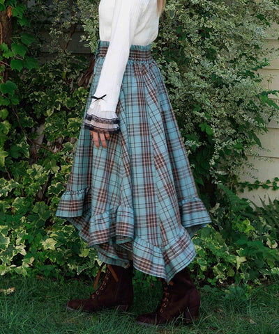 Tartan Plaid Irregular Hem Skirt