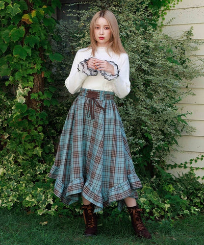 Tartan Plaid Irregular Hem Skirt