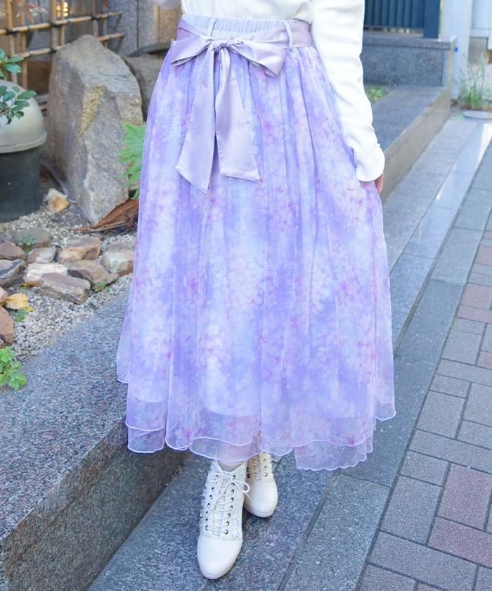 Snow Sakura Pattern Skirt