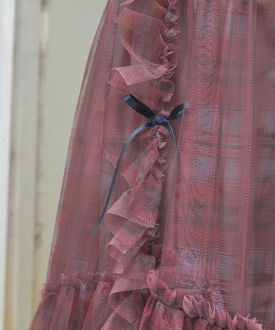 Drawstring Plaid Tulle Skirt