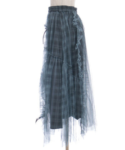 Drawstring Plaid Tulle Skirt