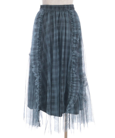 Drawstring Plaid Tulle Skirt