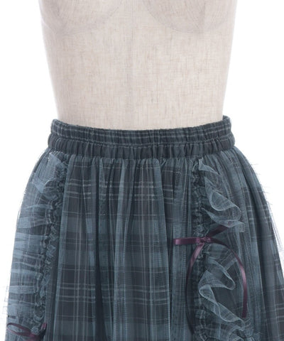 Drawstring Plaid Tulle Skirt