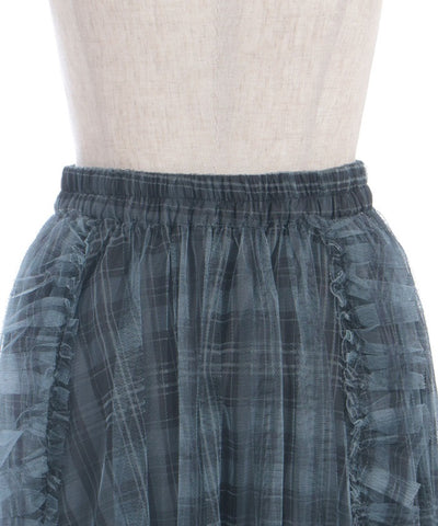 Drawstring Plaid Tulle Skirt