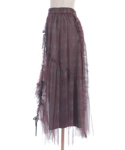 Drawstring Plaid Tulle Skirt