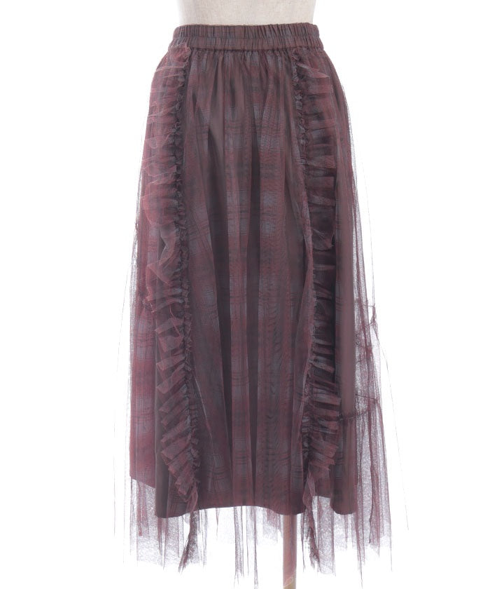 Drawstring Plaid Tulle Skirt
