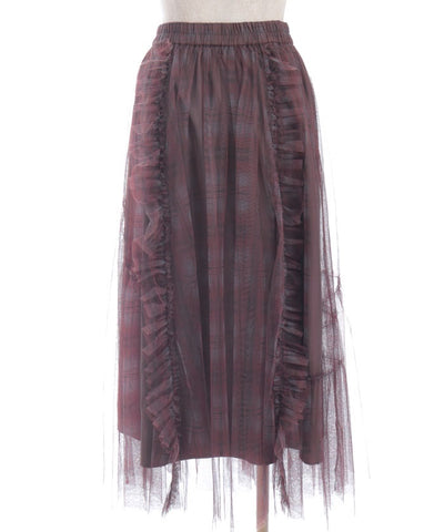 Drawstring Plaid Tulle Skirt