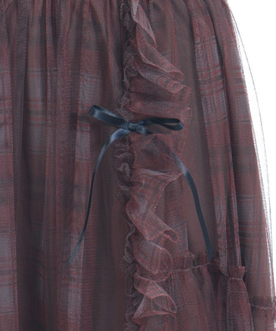 Drawstring Plaid Tulle Skirt