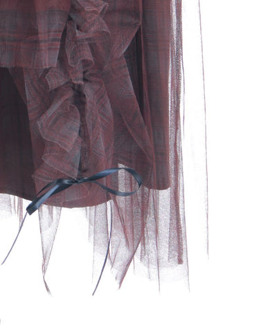 Drawstring Plaid Tulle Skirt
