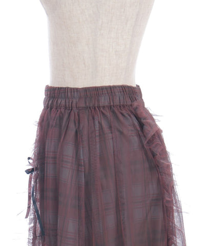 Drawstring Plaid Tulle Skirt