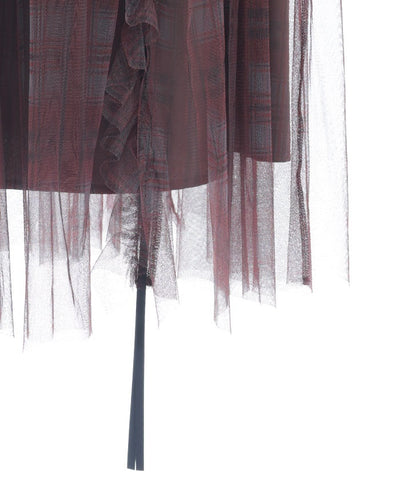 Drawstring Plaid Tulle Skirt