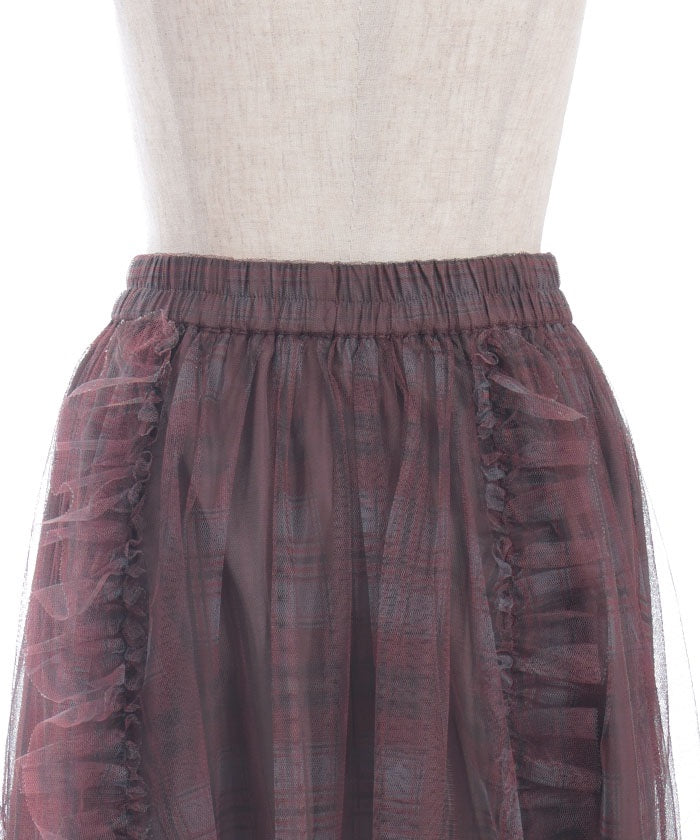 Drawstring Plaid Tulle Skirt