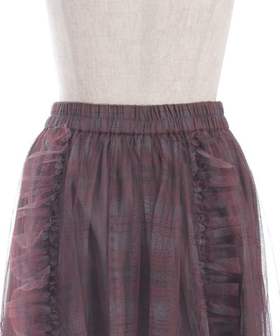 Drawstring Plaid Tulle Skirt
