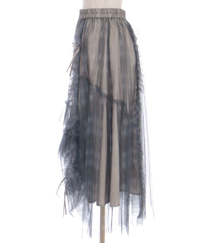 Drawstring Plaid Tulle Skirt
