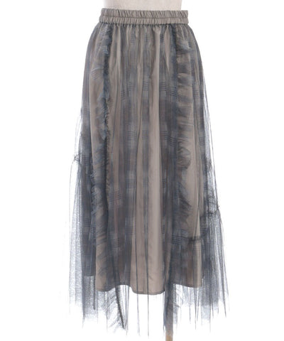 Drawstring Plaid Tulle Skirt