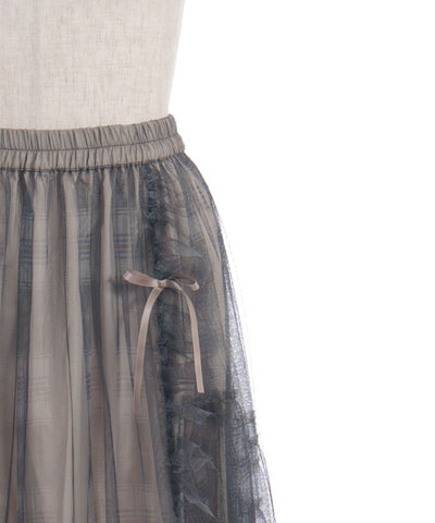 Drawstring Plaid Tulle Skirt