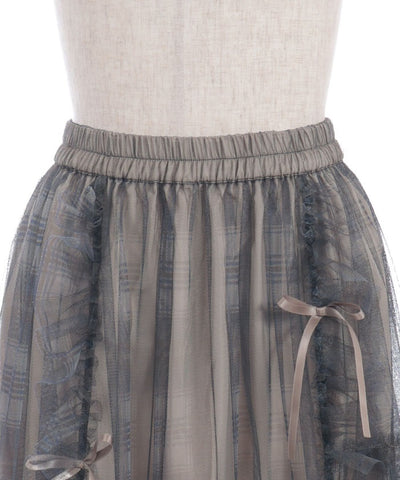 Drawstring Plaid Tulle Skirt