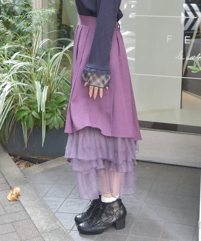 Asymmetric Pleated & Tulle Skirt