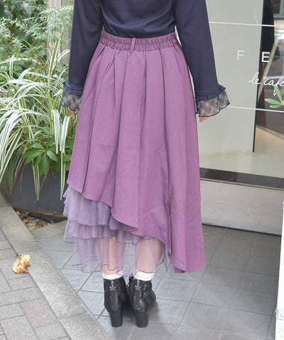 Asymmetric Pleated & Tulle Skirt