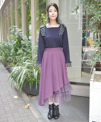 Asymmetric Pleated & Tulle Skirt