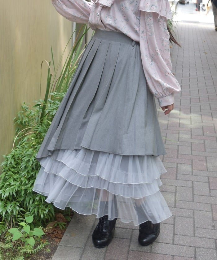 Asymmetric Pleated & Tulle Skirt – axes femme from JAPAN