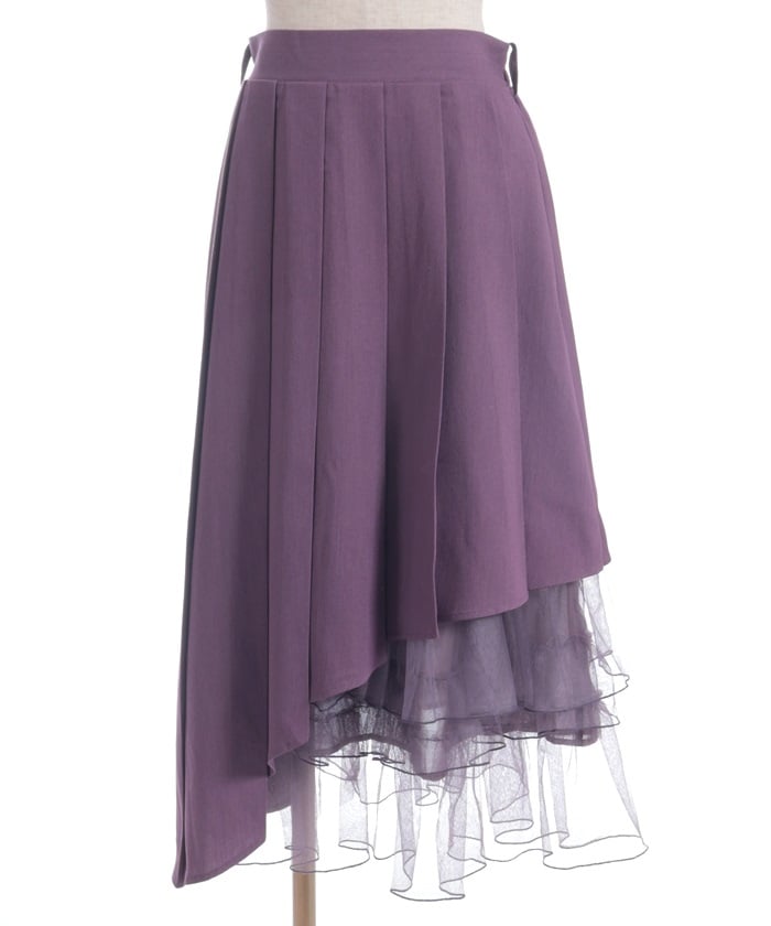 Asymmetric Pleated & Tulle Skirt