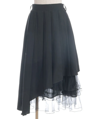 Asymmetric Pleated & Tulle Skirt