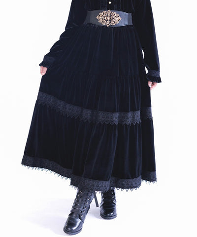 Velour Tiered Long Skirt