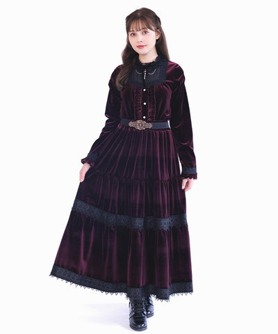 Velour Tiered Long Skirt