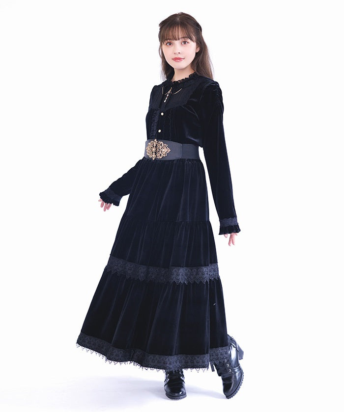 Velour Tiered Long Skirt