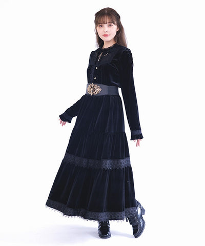 Velour Tiered Long Skirt